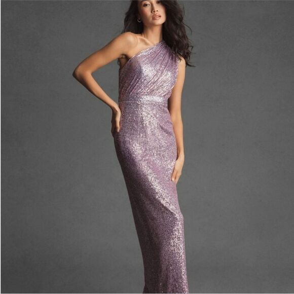 Mac Duggal NWT 26694 Sequined Ruched One
Shoulder Gown in Lilac Size 16 - Picture 1 of 9